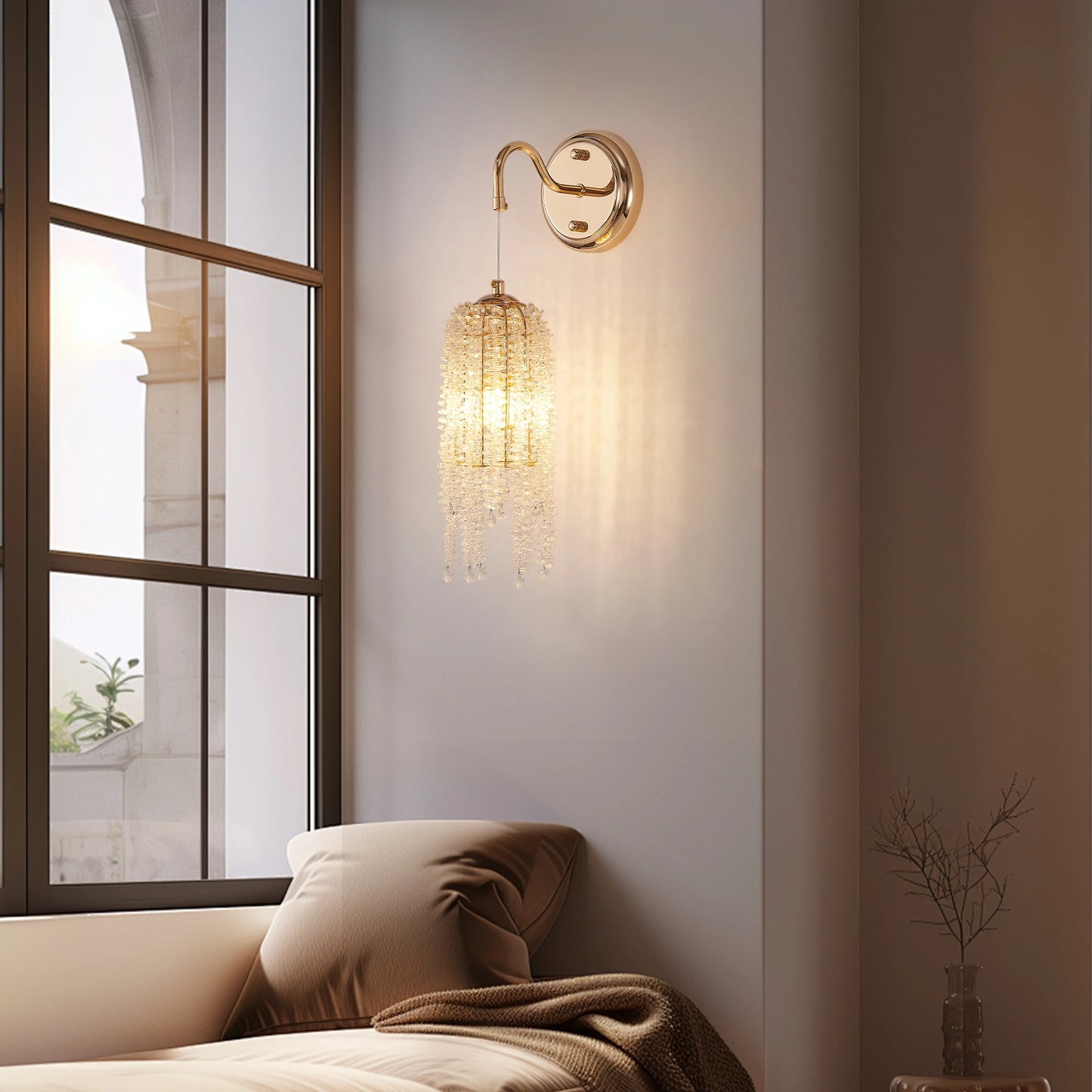ARLGSITE Set Of 2 Crystal Bead String Wall Sconces E12 Bulb Socket
