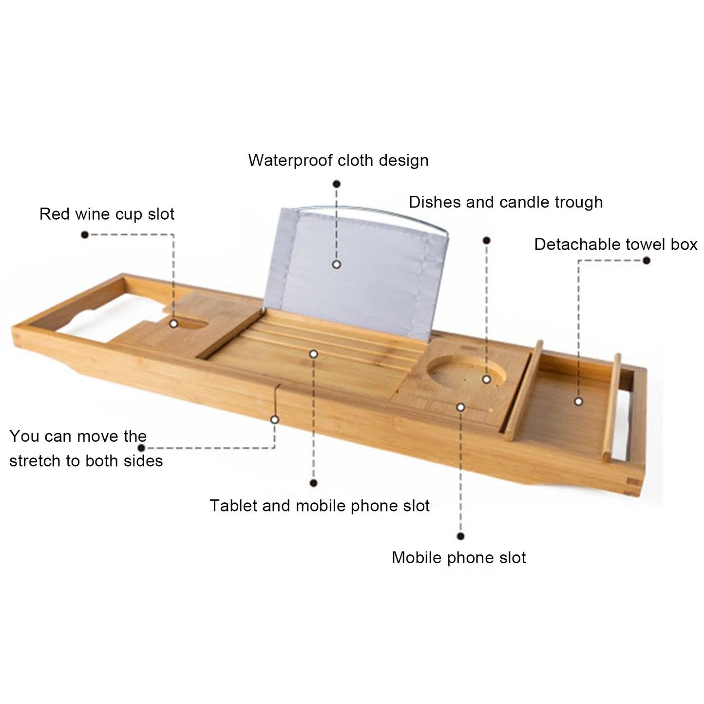 Bamboo Bathtub Tray Caddy Over Tub Shelf Organizer