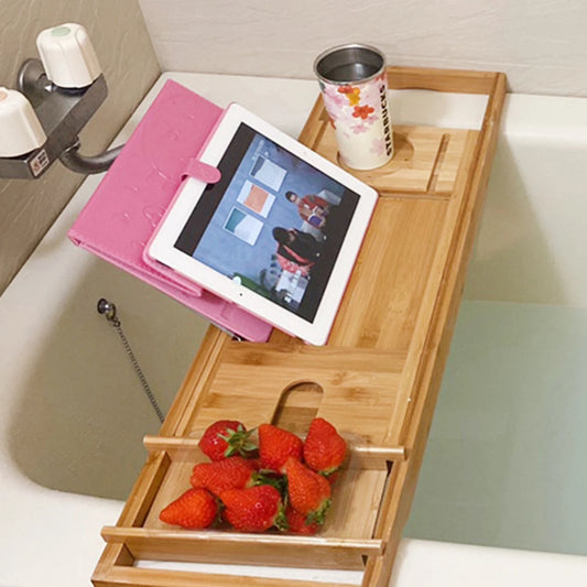 Bamboo Bath Tray Table Bathtub Caddy Tray Over the Tub Shelf Bath Holder Desk Detachable and Flexible Place Towel, Bath Ball