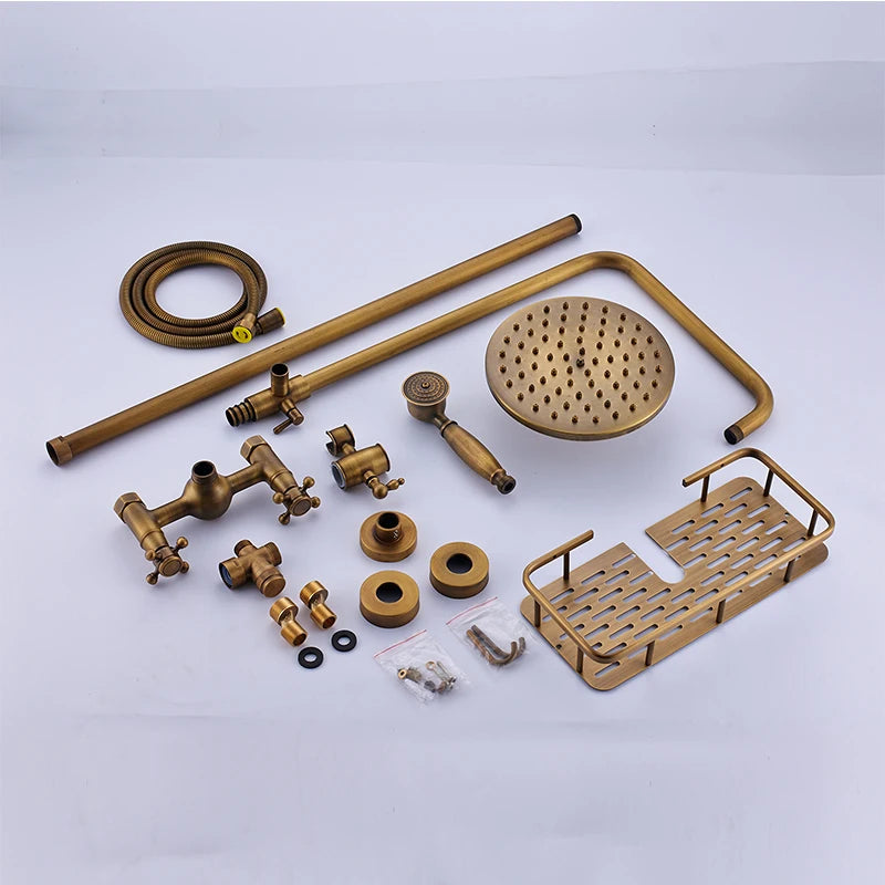 nekjcag Antique Brass Dual-Handle Shower System Faucet
