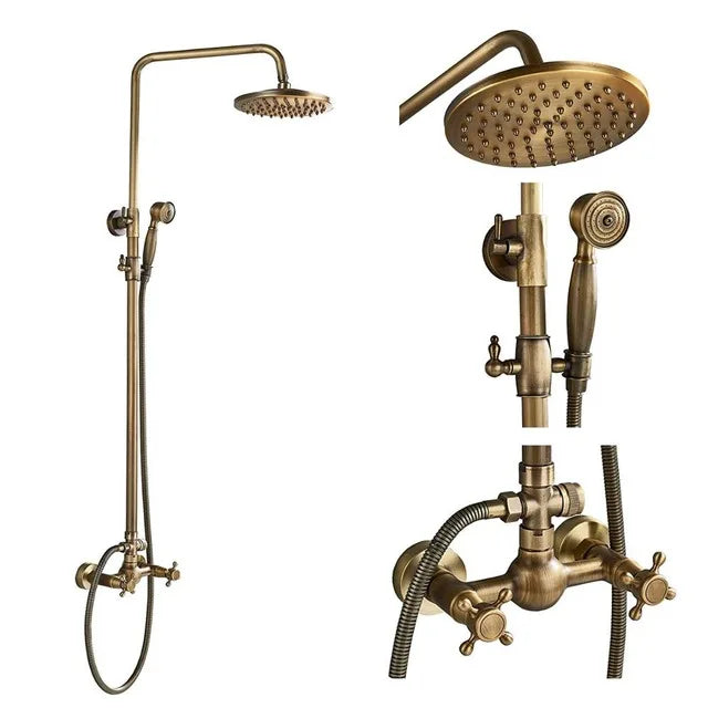 nekjcag Antique Brass Dual-Handle Shower System Faucet