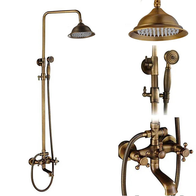 nekjcag Antique Brass Dual-Handle Shower System Faucet