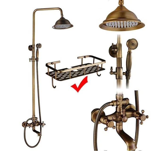 nekjcag Antique Brass Dual-Handle Shower System Faucet
