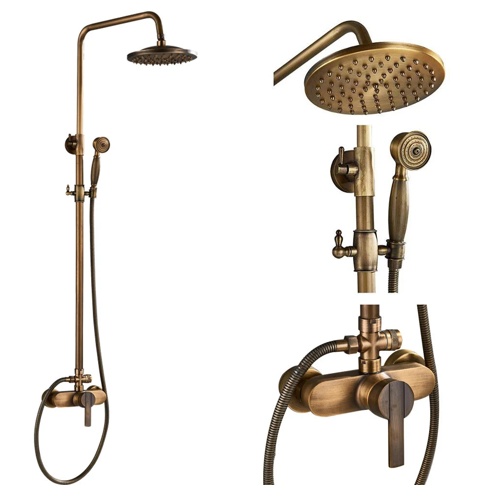 nekjcag Antique Brass Dual-Handle Shower System Faucet