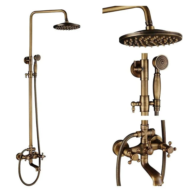 nekjcag Antique Brass Dual-Handle Shower System Faucet