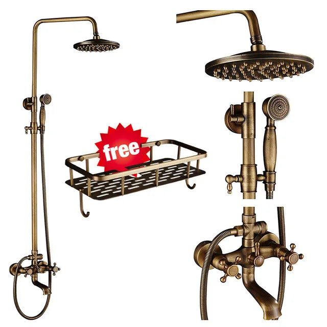 nekjcag Antique Brass Dual-Handle Shower System Faucet