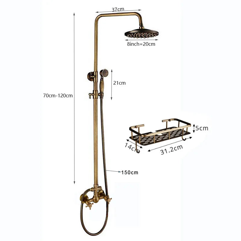 nekjcag Antique Brass Dual-Handle Shower System Faucet
