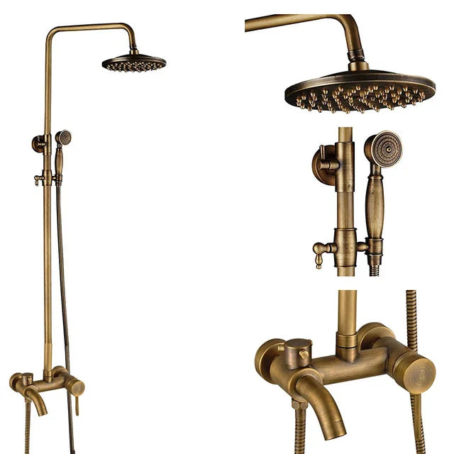 nekjcag Antique Brass Dual-Handle Shower System Faucet