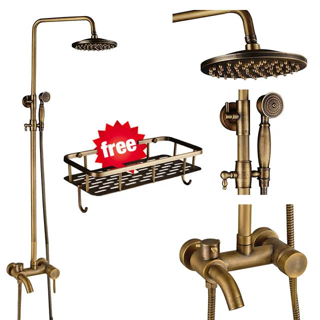 nekjcag Antique Brass Dual-Handle Shower System Faucet