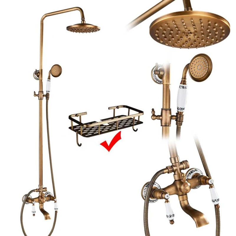 nekjcag Antique Brass Dual-Handle Shower System Faucet