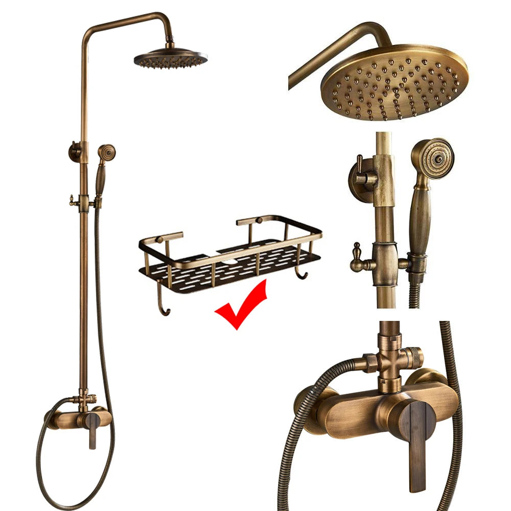 nekjcag Antique Brass Dual-Handle Shower System Faucet