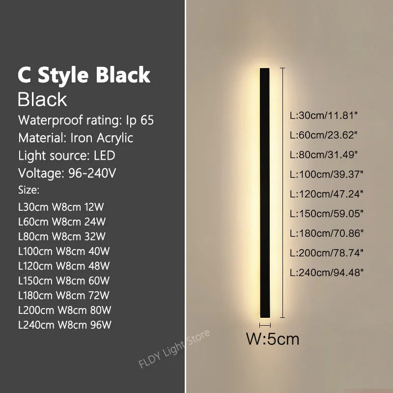 FLDY Wall Lamp Outdoor Waterproof LED Garden Light Minimalist Strip