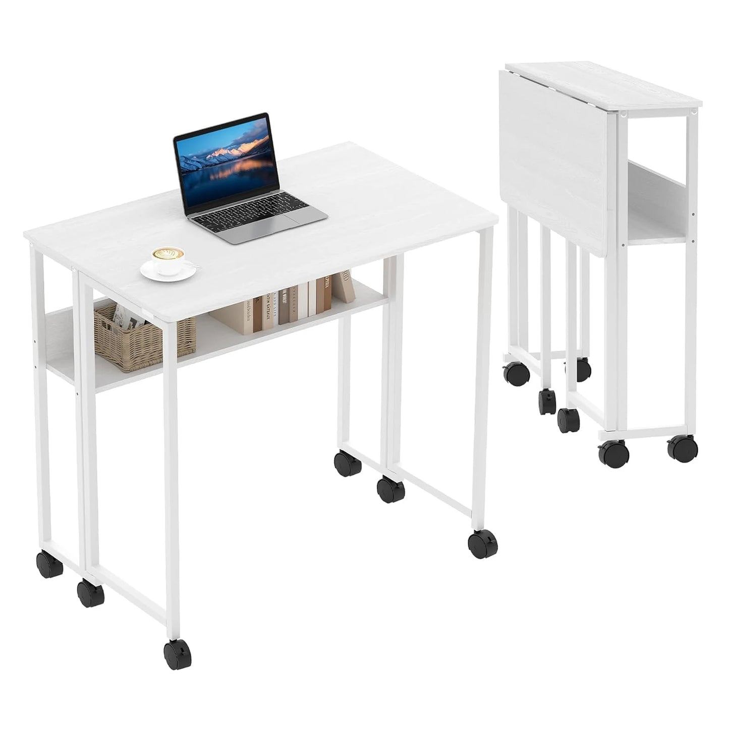 TWISTER.CK Folding Laptop Desk With Storage Shelf On Wheels