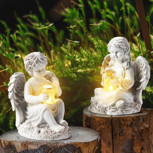2 Pack Outdoor Angel Statue Garden Decor Classic Solar Angel Figurine Decoration for Yard Art Indoor Porch Home Lawn Outside Li