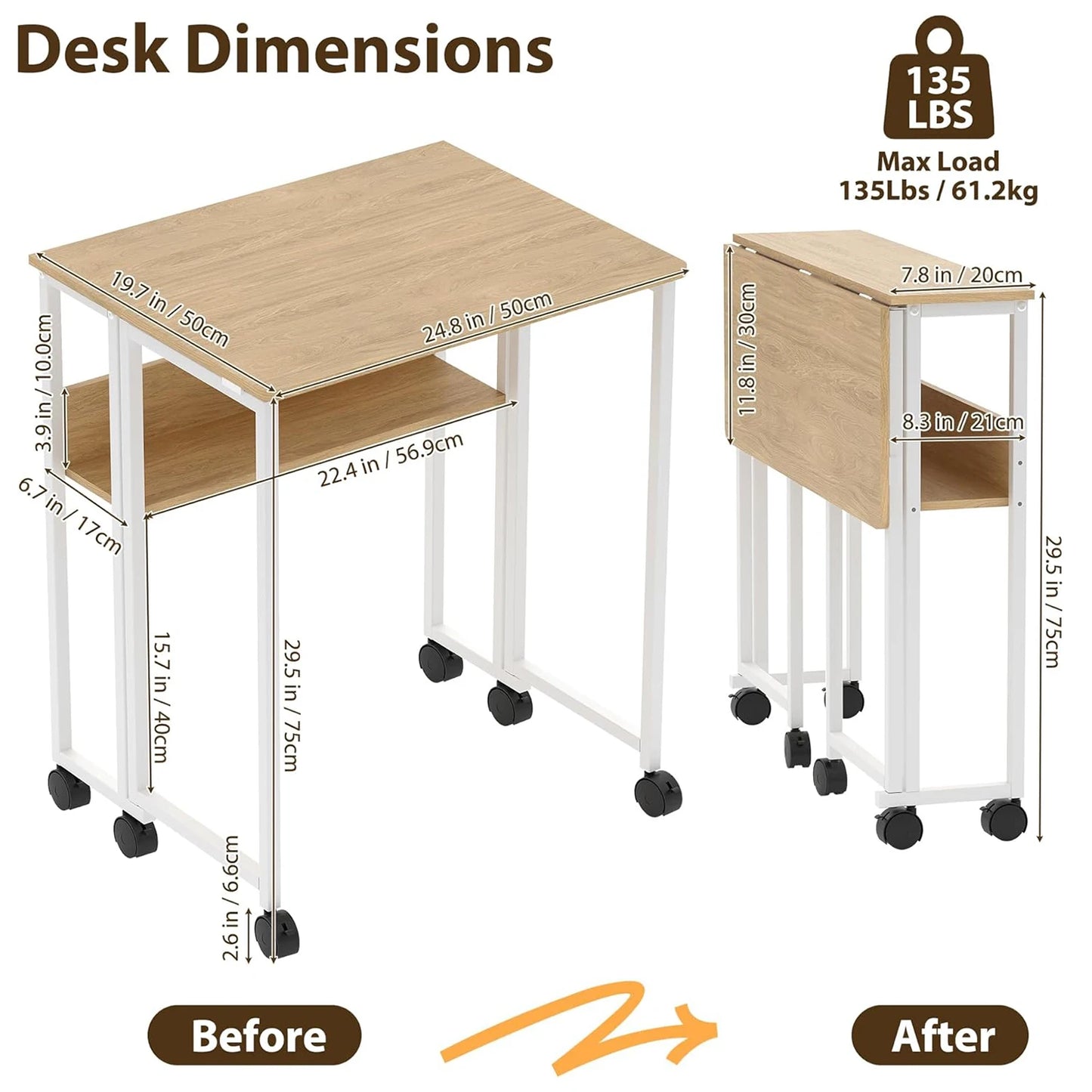 TWISTER.CK Folding Laptop Desk With Storage Shelf On Wheels