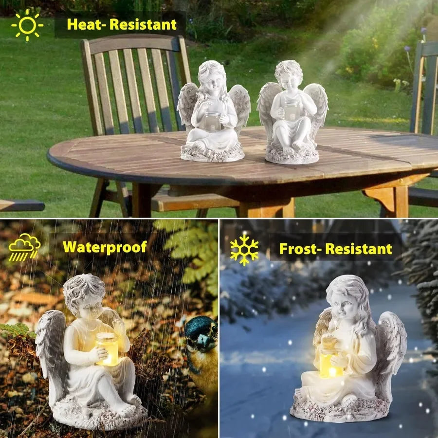2 Pack Outdoor Angel Statue Garden Decor Classic Solar Angel Figurine Decoration for Yard Art Indoor Porch Home Lawn Outside Li