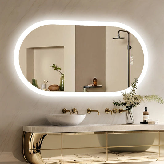 Borwart Oval LED Bathroom Mirror Anti Fog Dimmable Memory