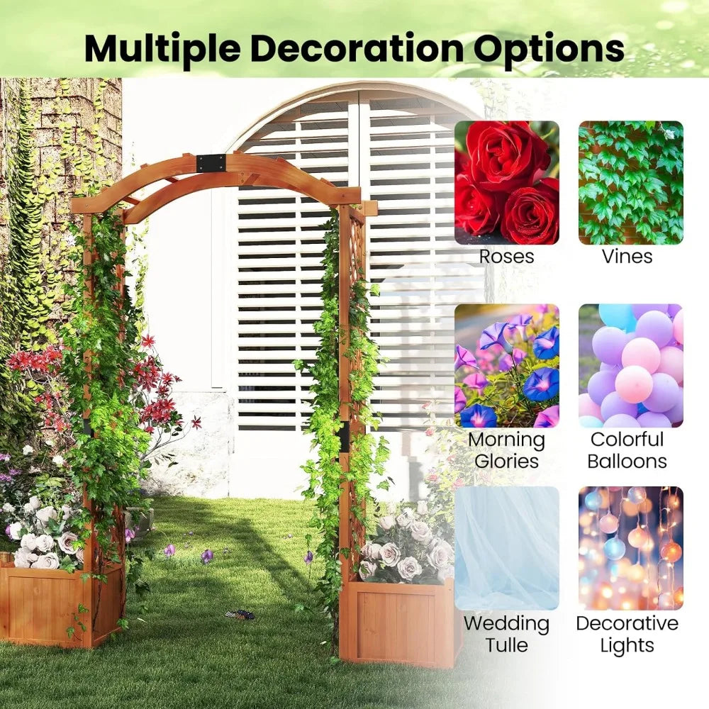 MKDK Wooden Garden Arbor With Trellis And Planter Boxes