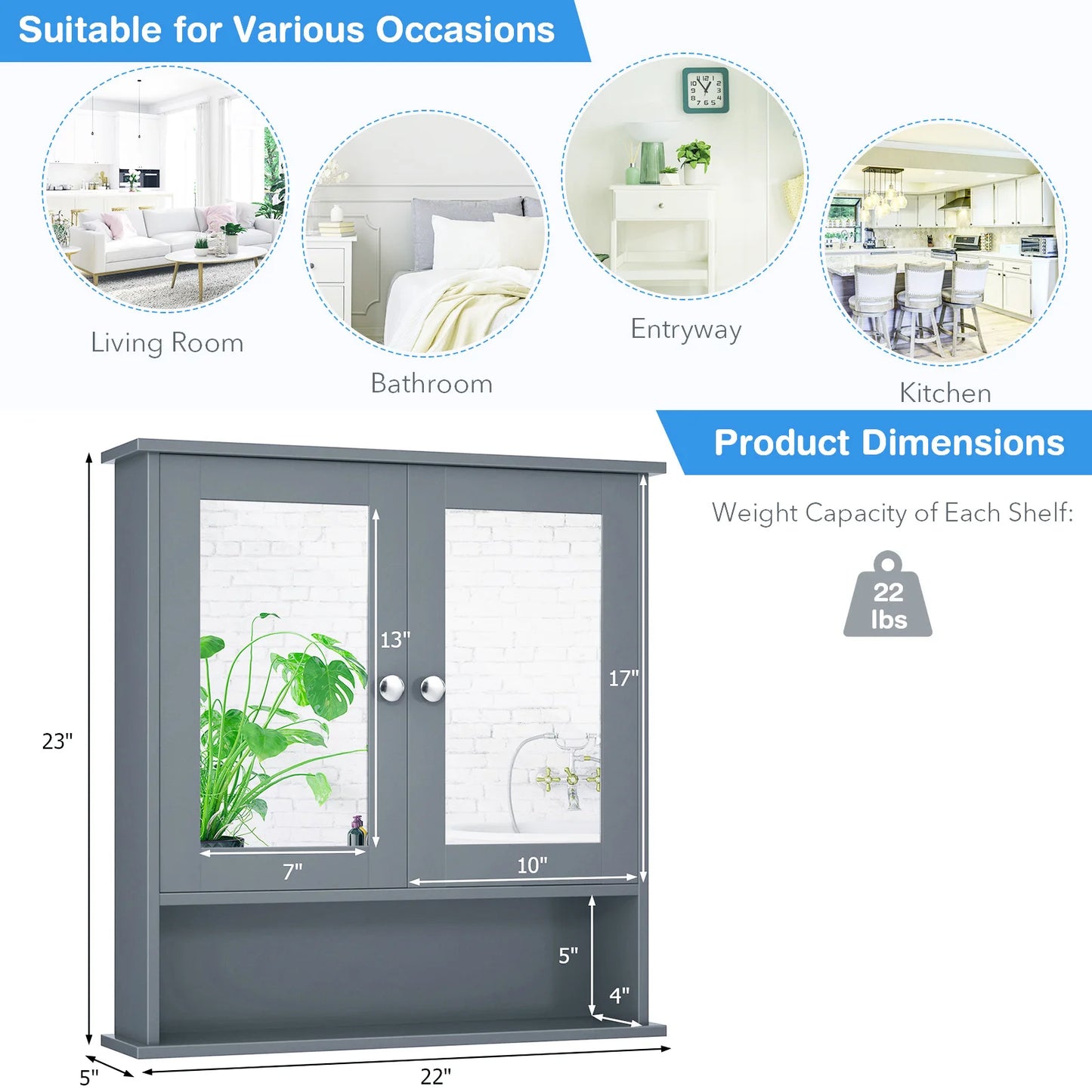 HOMASIS Wall Mount Mirror Cabinet for Bathroom Medicine Organizer