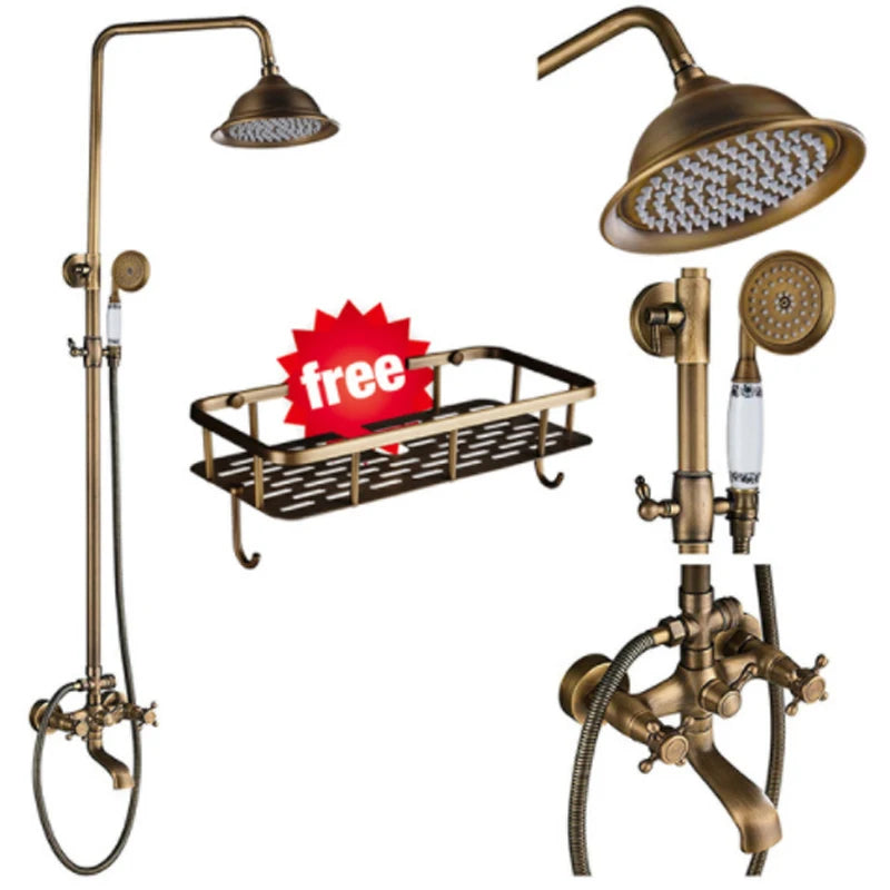 nekjcag Antique Brass Dual-Handle Shower System Faucet
