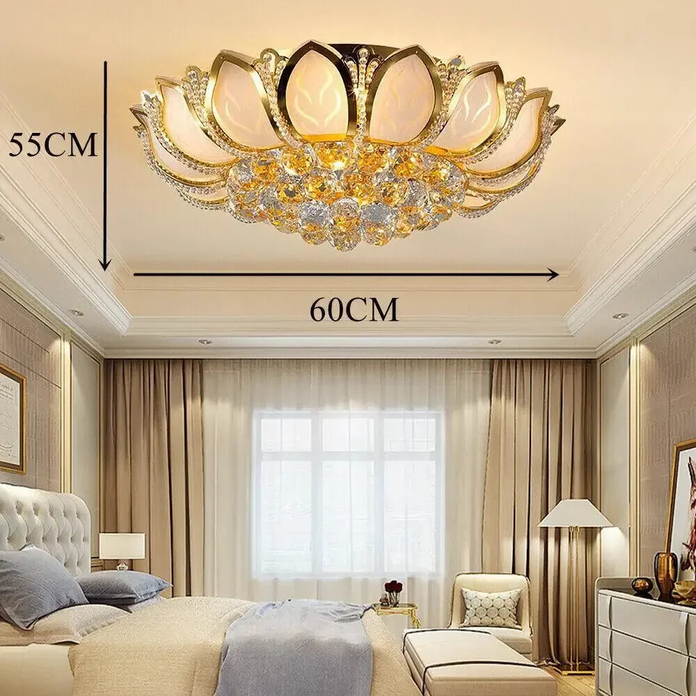 Crystal Lotus Flush Mount Ceiling Light Bedroom And Living Room
