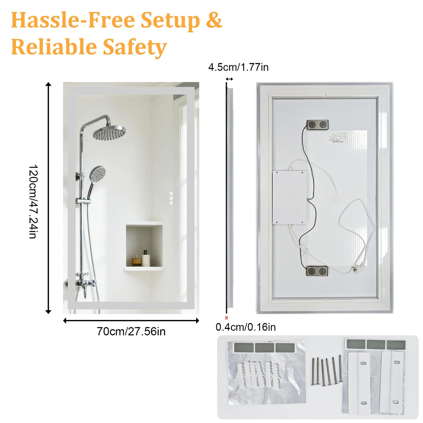 BORWART LED Bathroom Mirror With Bluetooth Dimmable Memory Lighting