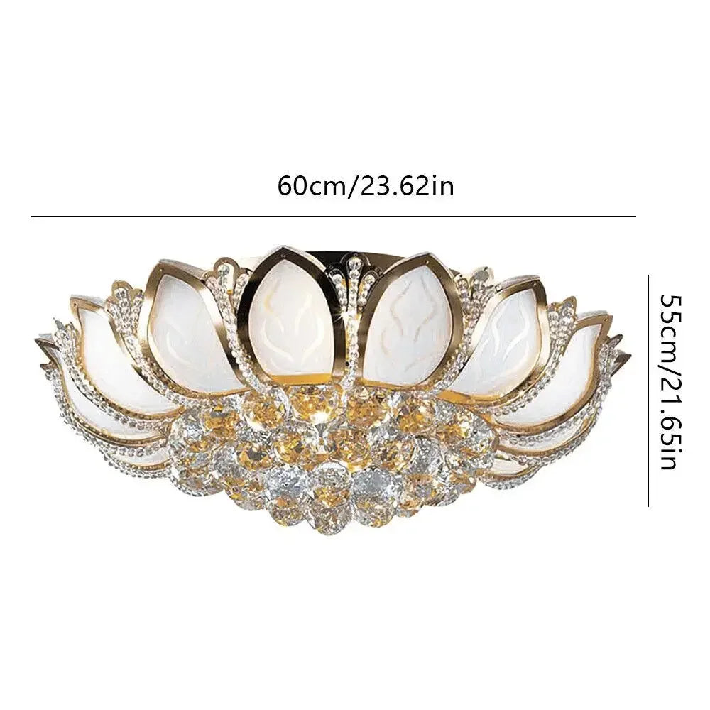 Crystal Lotus Flush Mount Ceiling Light Bedroom And Living Room