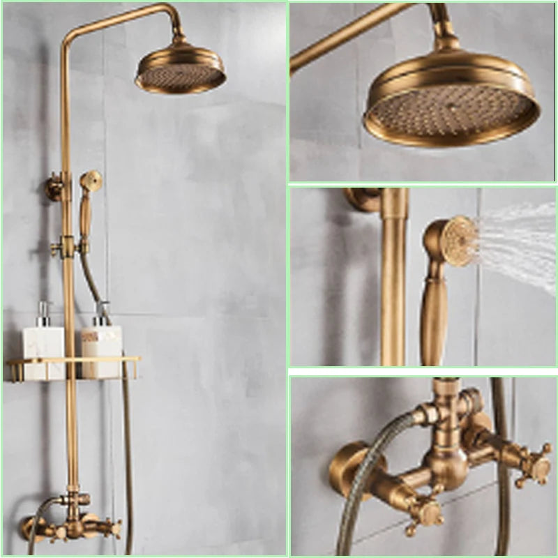 nekjcag Antique Brass Dual-Handle Shower System Faucet
