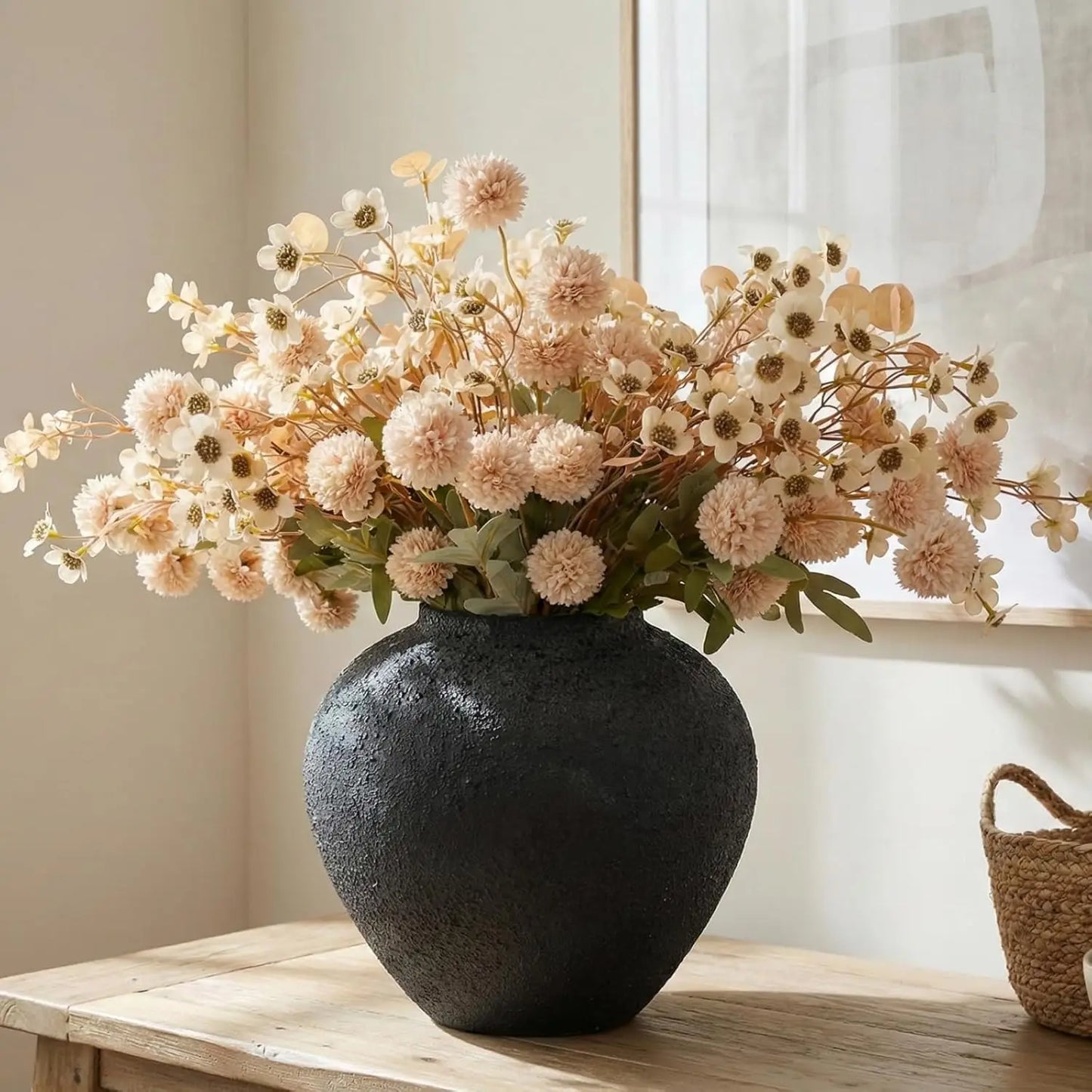 Round Vase With Rustic Modern Farmhouse Centerpiece