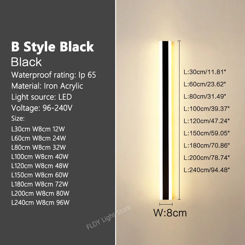FLDY Wall Lamp Outdoor Waterproof LED Garden Light Minimalist Strip