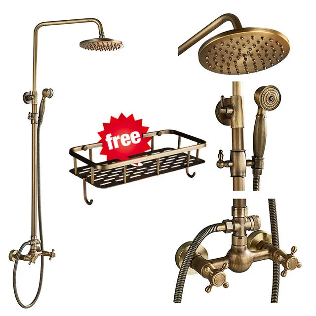 nekjcag Antique Brass Dual-Handle Shower System Faucet