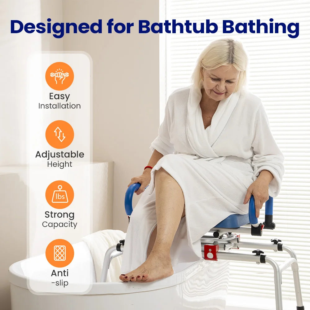 Adjustable Height Sliding Shower Chair With Swivel Seat Foldable