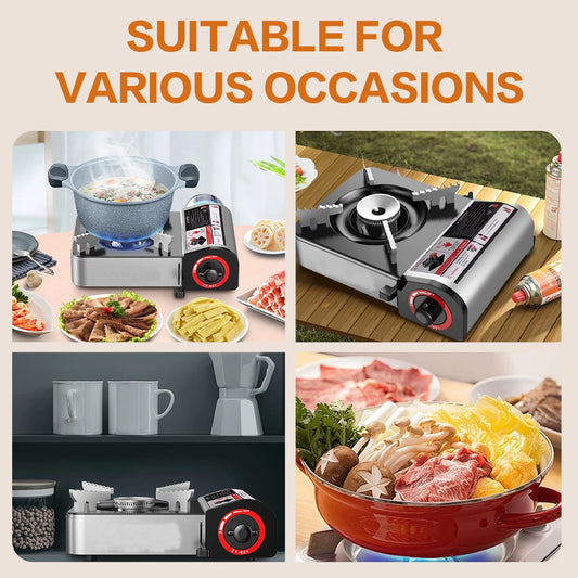 Portable Gas Stove Adjustable Butane Camping Stove Windproof Cassette Furnace for Indoor & Outdoor Cooking