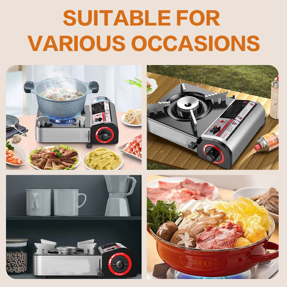 Portable Gas Stove Adjustable Butane Camping Stove Windproof Cassette Furnace for Indoor & Outdoor Cooking