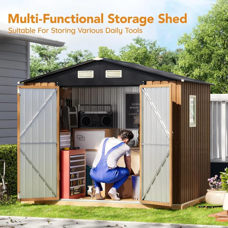 8X6 FT Garden Storage Shed with Lockable Door and 1 Clear Window for Backyard Patio Lawn Durable AntiCorrosion Metal Shed with