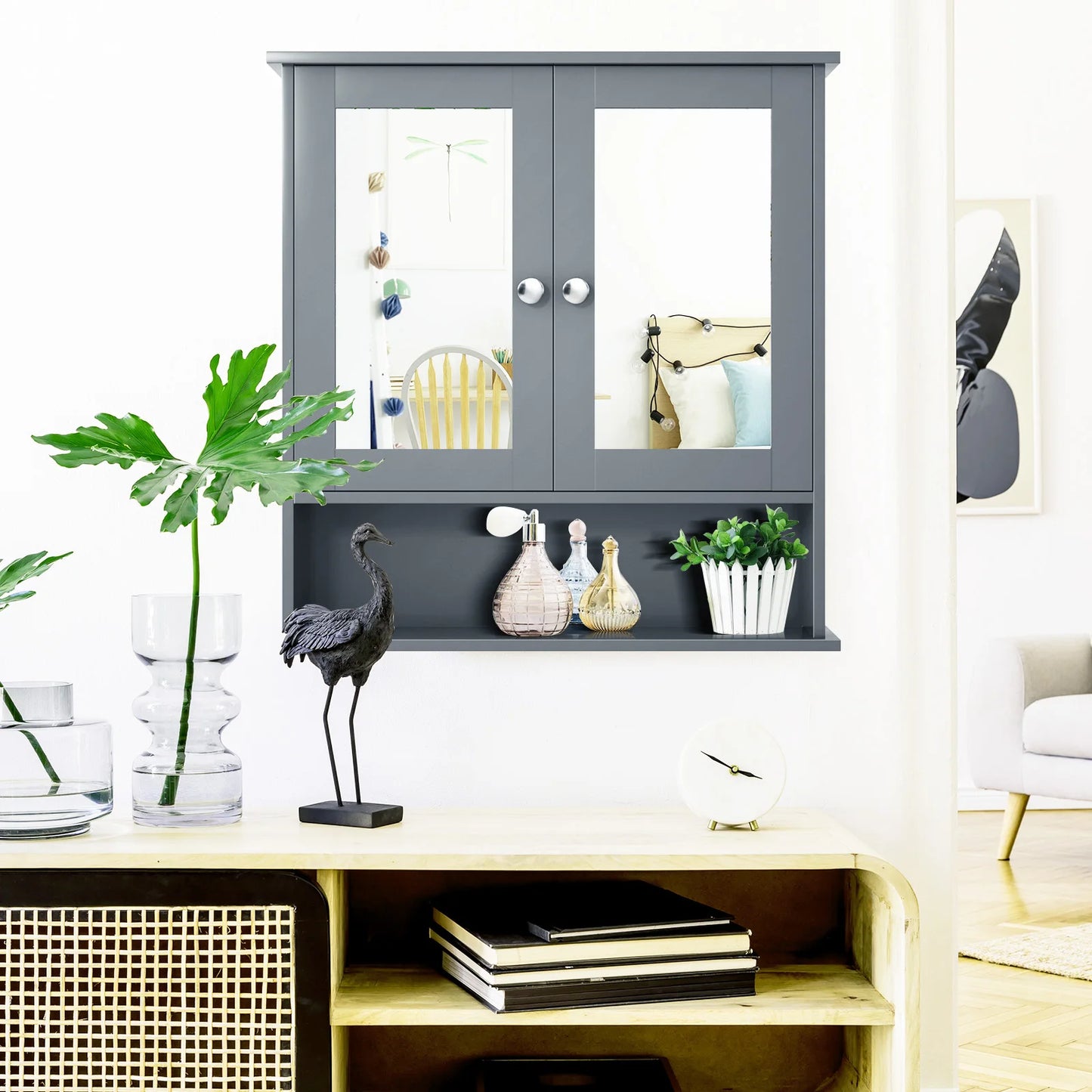 HOMASIS Wall Mount Mirror Cabinet for Bathroom Medicine Organizer