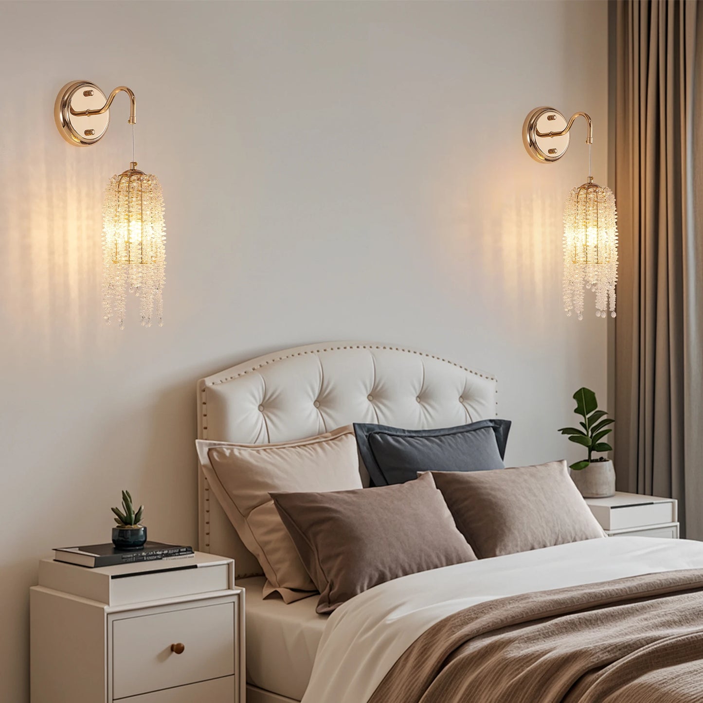 ARLGSITE Set Of 2 Crystal Bead String Wall Sconces E12 Bulb Socket