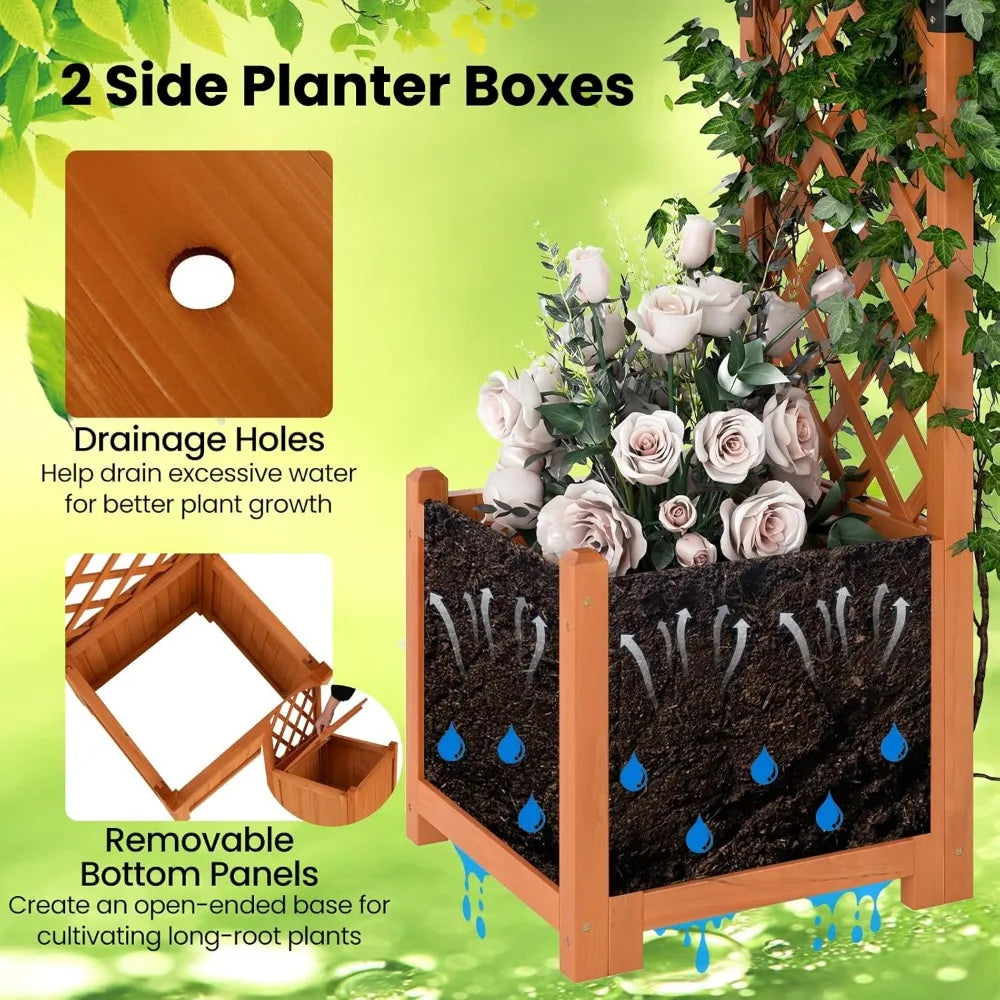MKDK Wooden Garden Arbor With Trellis And Planter Boxes