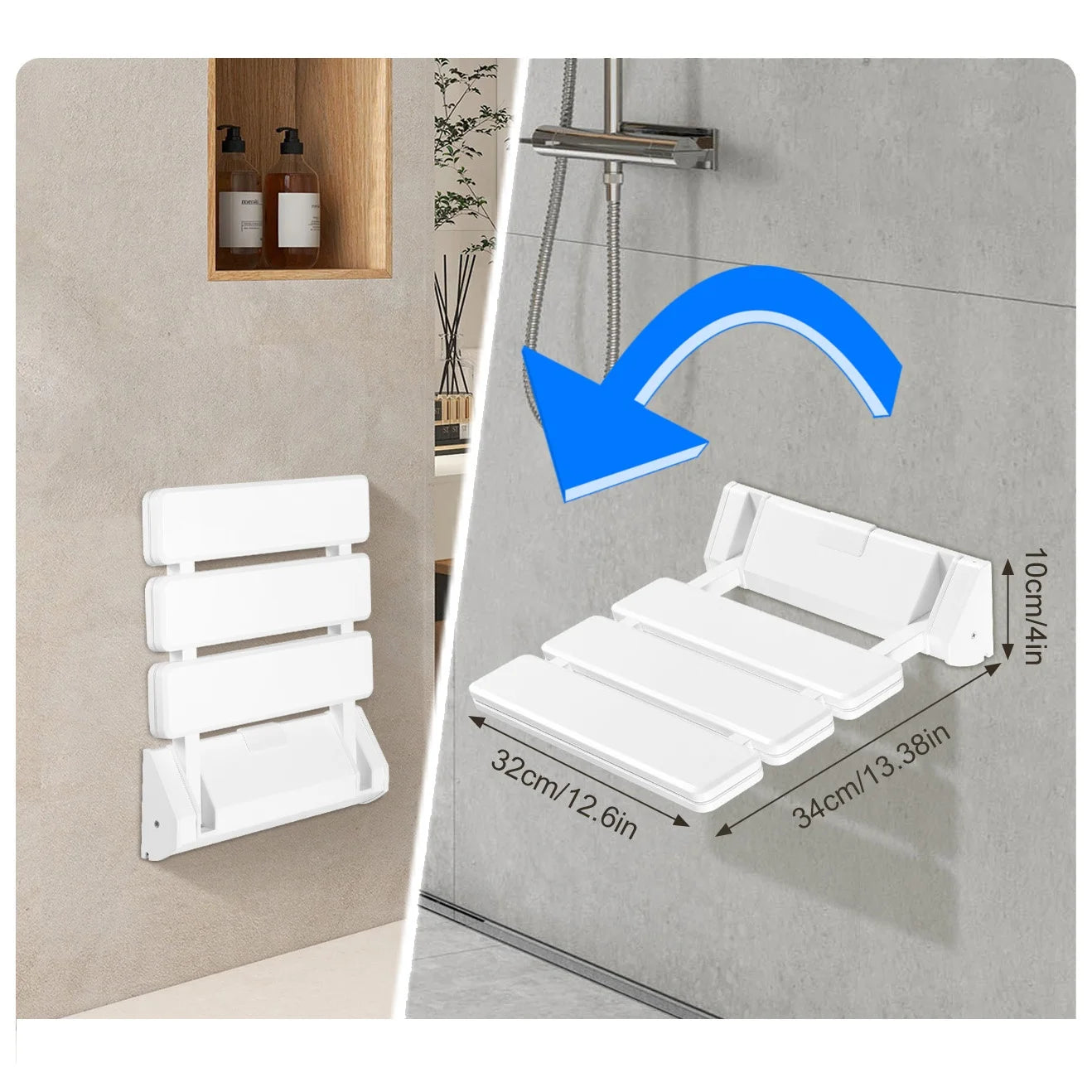 Folding Shower Seat Wall Mounted Ergonomic Fold Down Bench
