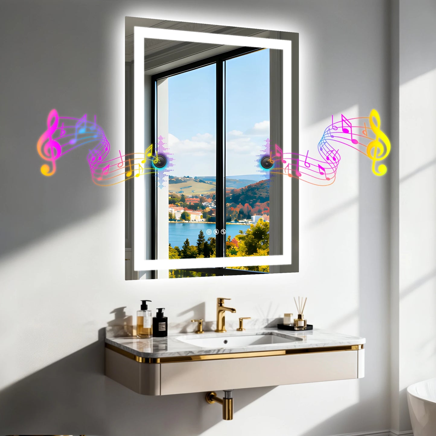LED Bathroom Mirror Tempered Glass Mirror with Bluetooth, 3 Colors Dimmable, Lights Memory, Upgraded Backplane 70/80/100/120cm