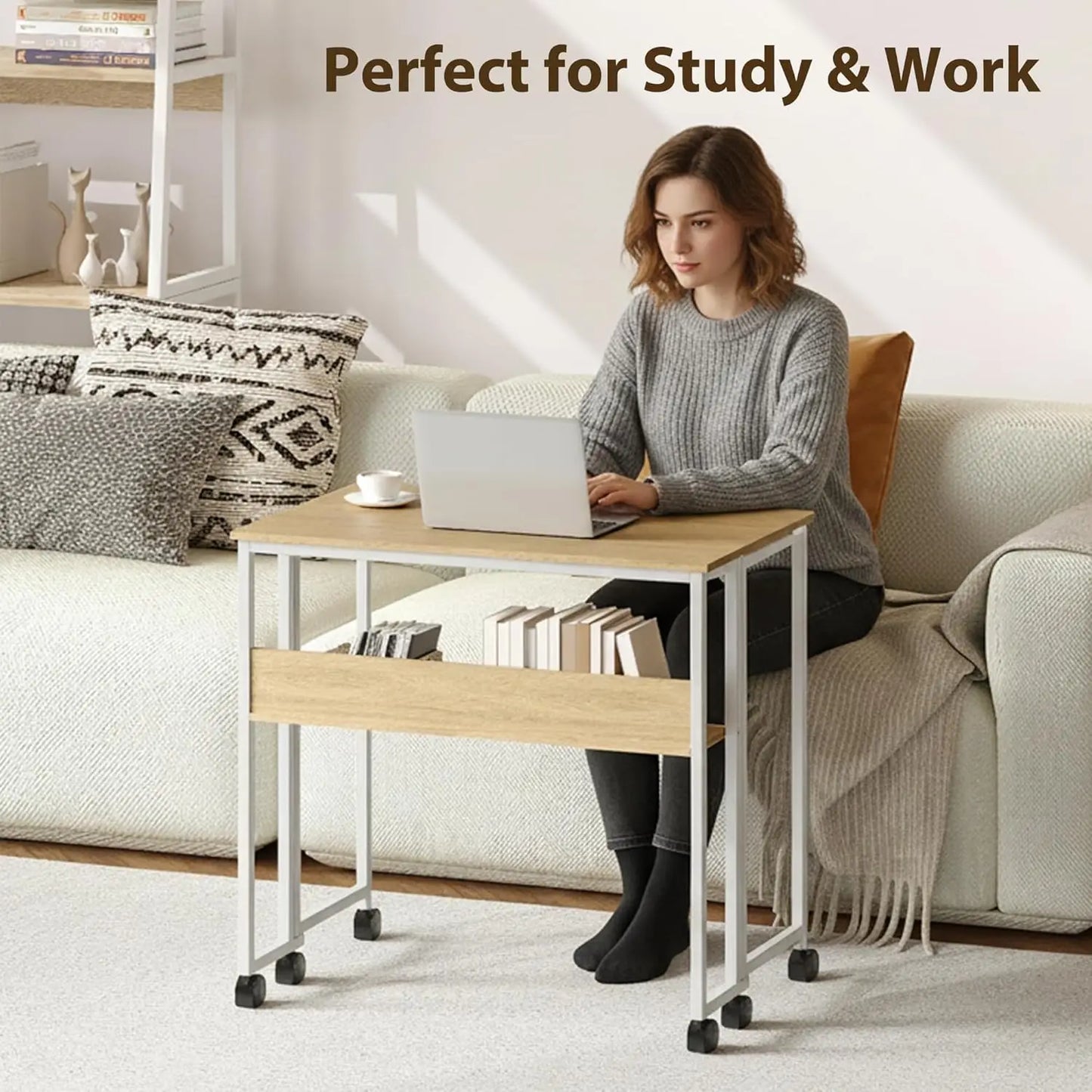 TWISTER.CK Folding Laptop Desk With Storage Shelf On Wheels