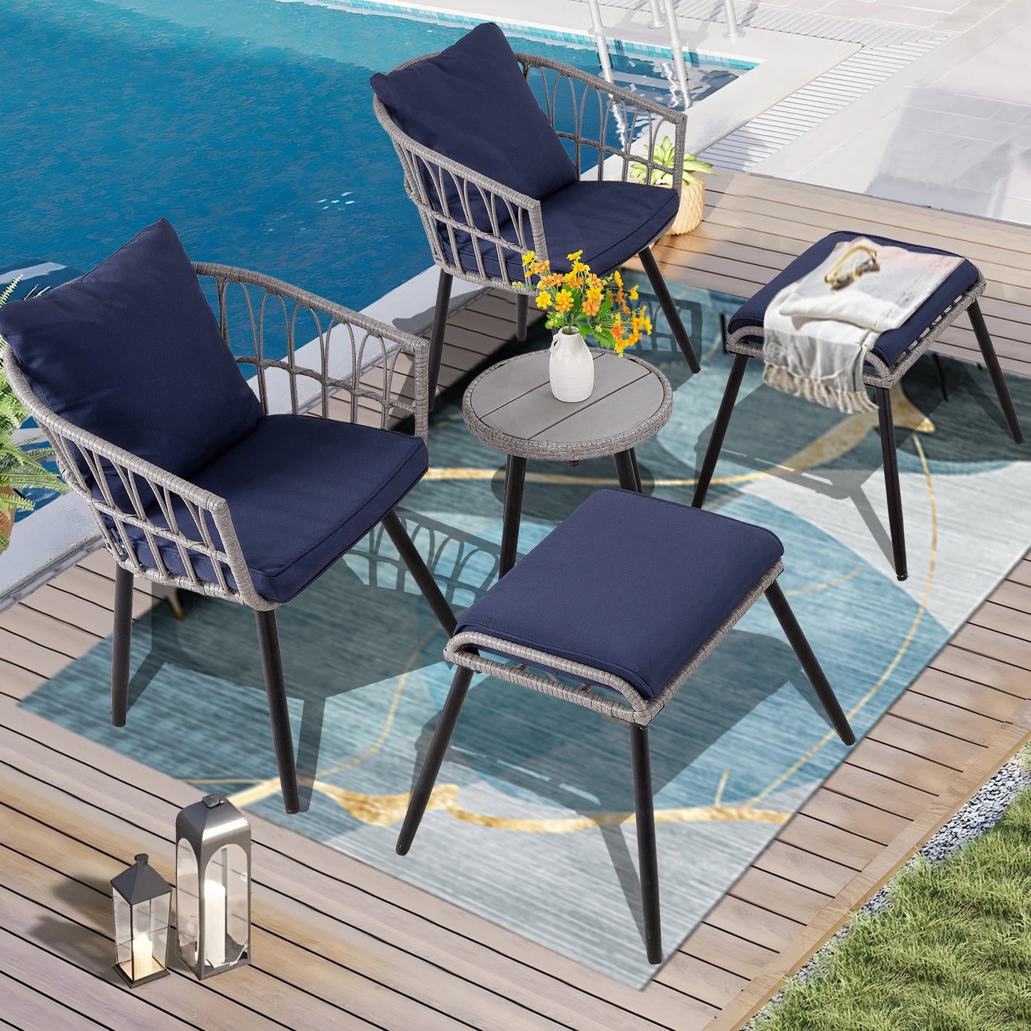 SEOGWISAM 5 Piece Outdoor Patio Bistro Set With Wicker Chairs