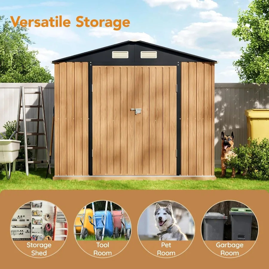 8X6 FT Garden Storage Shed with Lockable Door and 1 Clear Window for Backyard Patio Lawn Durable AntiCorrosion Metal Shed with