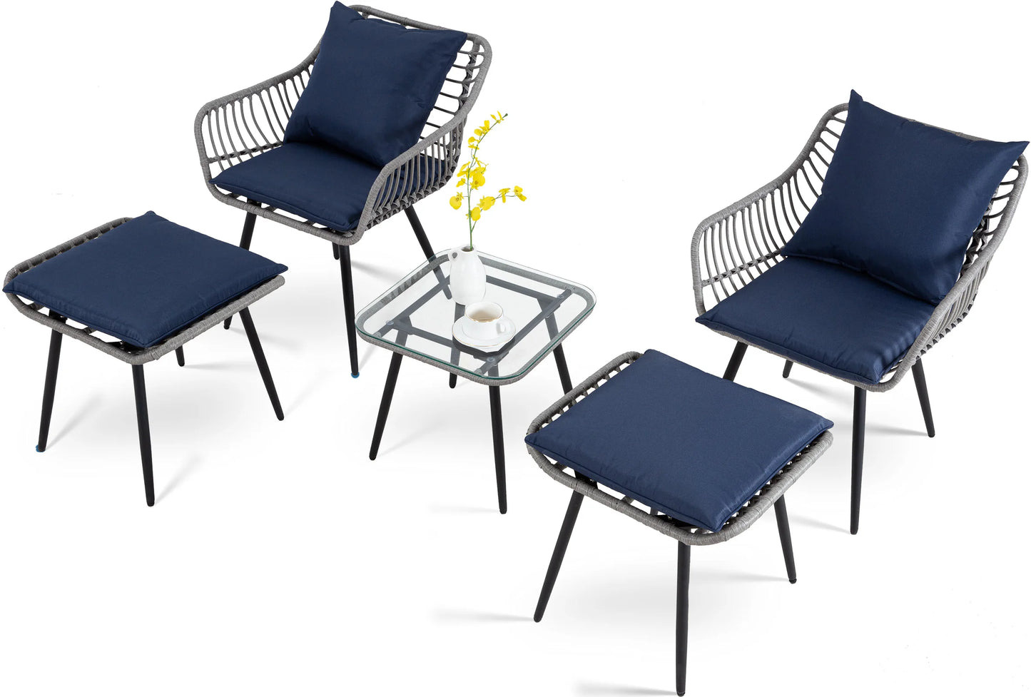SEOGWISAM 5 Piece Outdoor Patio Bistro Set With Wicker Chairs