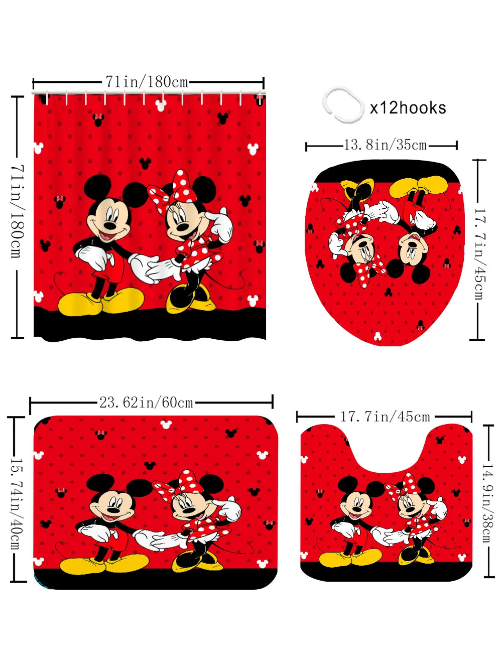 MINISOCraft Disney Mickey Mouse Bathroom Four Piece Kit With Shower Curtain