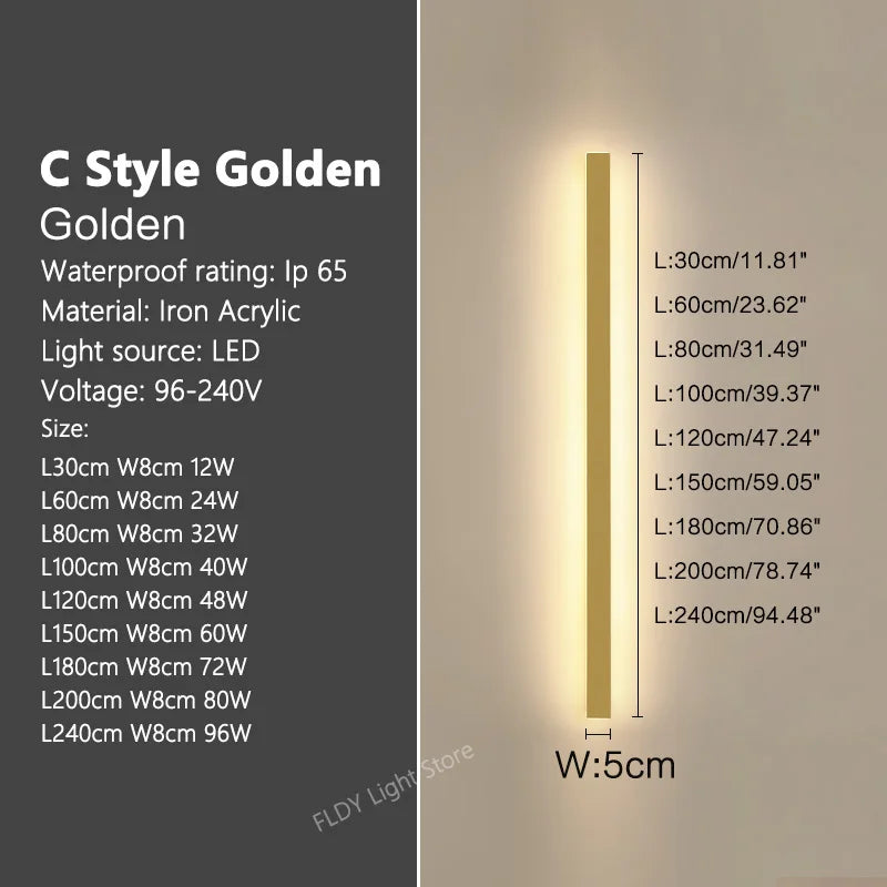 FLDY Wall Lamp Outdoor Waterproof LED Garden Light Minimalist Strip