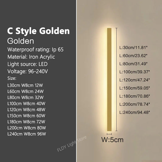 FLDY Wall Lamp Outdoor Waterproof LED Garden Light Minimalist Strip