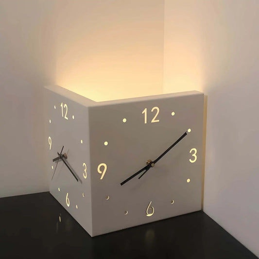 Double Sided Luminous Corner Wall Clock Mute Quartz