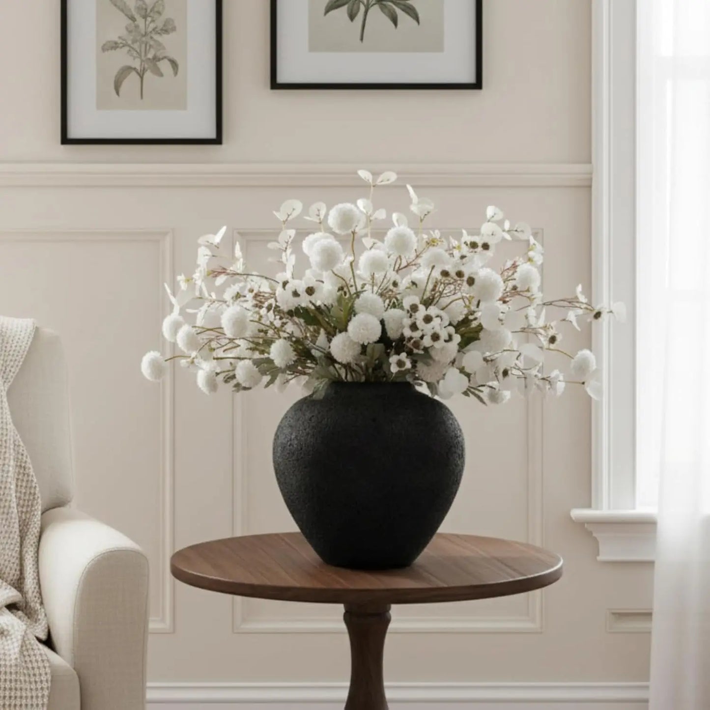 Round Vase With Rustic Modern Farmhouse Centerpiece