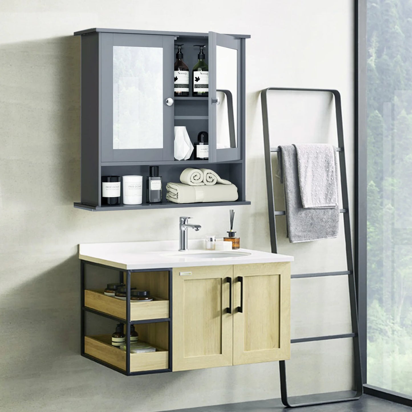 HOMASIS Wall Mount Mirror Cabinet for Bathroom Medicine Organizer
